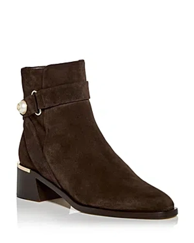 Jimmy Choo Noor Suede Pearly-button Ankle Booties In Coffee