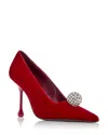 Jimmy Choo Orb 95 Embellished Velvet Sandals In Ruby Red/crystal