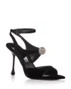 Jimmy Choo Orb 95 Velvet Sandals In Black/crystal
