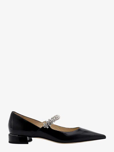 Jimmy Choo Black Ballet Flats With Crystals On Strap In Patent Leather Woman