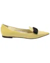 Jimmy Choo Gala Bow Pointed Flats In Yellow Patent Leather In Yellow