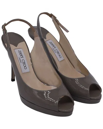 Pre-owned Jimmy Choo Women's Patent Leather Peep Toe Platform Slingback Pump (authentic  Pre-loved) In Gray