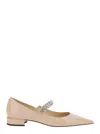 Jimmy Choo Women Pink Rhinestoned Ballet Shoes With Low Heel In Patent Leather Woman In Neutral