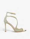 Jimmy Choo Platinum Ice Azia Strappy 95 Glitter-woven Heeled Sandals In Silver