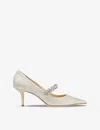 Jimmy Choo Bing White Pumps With Crystal Embellishments And High Cone Heel In Patent Leather Blend Woman In White