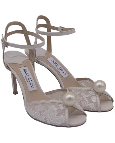 Jimmy Choo Women's Polyester Sacora 85 Pearl Detailed Sandal (authentic Pre-  Loved) In White