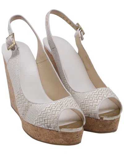 Jimmy Choo Slingback Peep Toe Wedges Sandals In White Raffia
