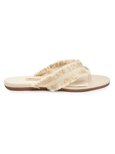 Jimmy Choo Bay Frayed Flecked Canvas Flat Thong Sandals In Neutral