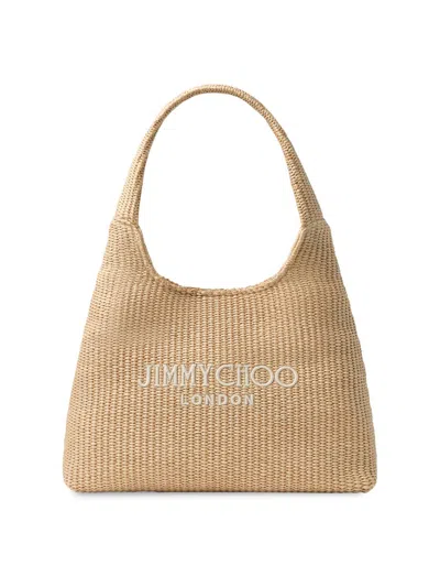 Jimmy Choo Women's Riviera Capsule Diamond Logo Raffia Hobo Bag In Brown