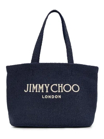 Jimmy Choo Women's Riviera Capsule Logo-embroidered Raffia Beach Tote Bag In Blue