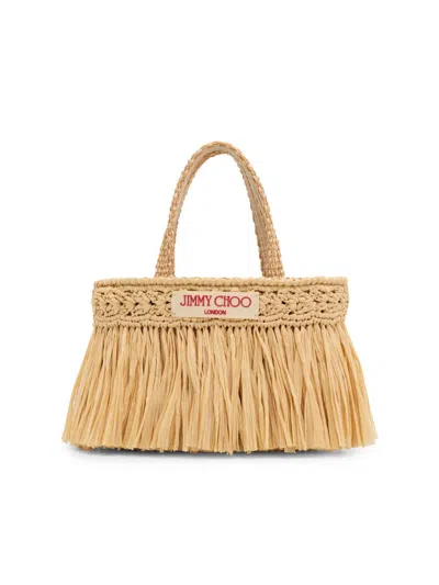 Jimmy Choo Women's Riviera Capsule Mini Fringed Raffia Beach Tote Bag In Brown