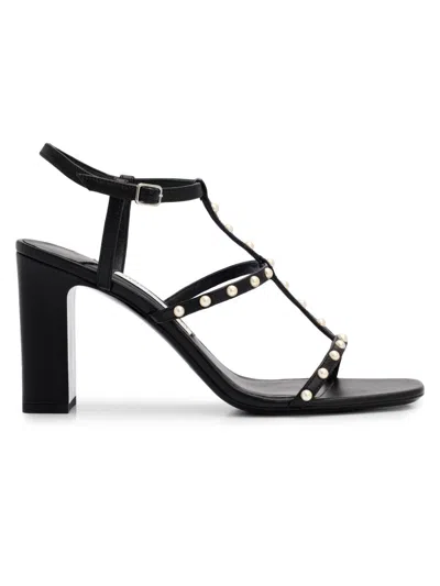 Jimmy Choo Women's Riviera Gwyn 85mm Imitation Pearl-embellished Leather T-strap Sandals In Black