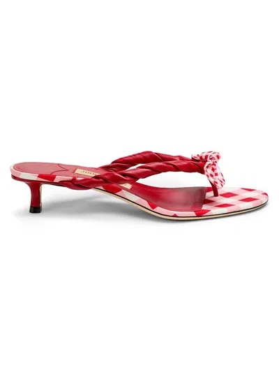 Jimmy Choo 35mm Liss Leather And Gingham Bow Kitten-heel Sandals In Red