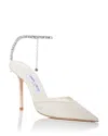 Jimmy Choo Saeda Crystal Ankle Strap Pointed Toe Pump In Ivory/crystal