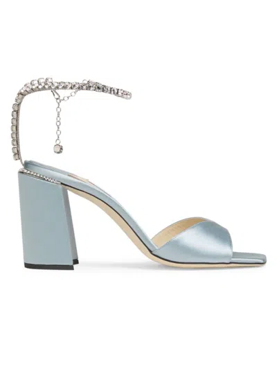 Jimmy Choo Women's Saeda 85mm Crystal-embellished Satin Sandals In Ice Blue Crystal