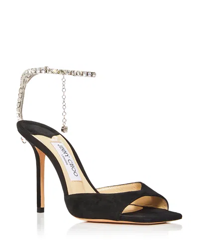 Jimmy Choo Suede Sandals With Rhinestones Detail In Black