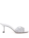 Jimmy Choo Glittered Leather Sandals With Sculpted Heel In Silver