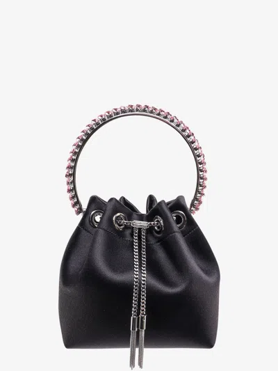 Jimmy Choo Women Satin Bucket Bag With Crystals Detail In Black