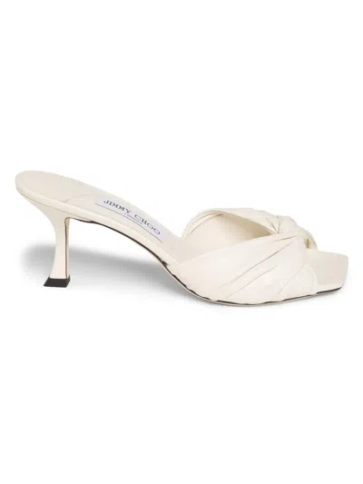 Jimmy Choo Women's Skye 70mm Twisted Textured Leather Mules In White