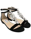 Jimmy Choo Women's Suede Averie Embellished T-strap Sandal (authentic Pre-loved) In Black