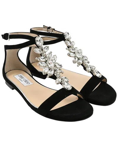 Pre-owned Jimmy Choo Women's Suede Averie Embellished T-strap Sandal (authentic Pre-  Loved)