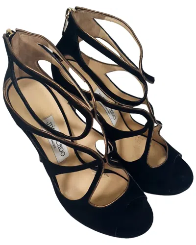 Pre-owned Jimmy Choo Women's Suede Cut-out Sandal Heel (authentic Pre-loved) In Black