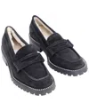 Jimmy Choo Deanna Crystal-embellished Shearling-lined Suede Loafers In Black