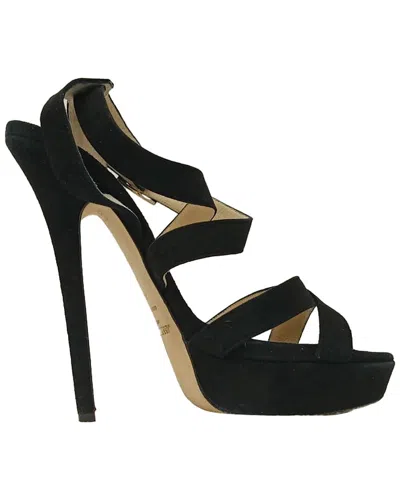 Pre-owned Jimmy Choo Women's Suede Louise Crisscross Platform Sandal (authentic Pre-loved) In Black