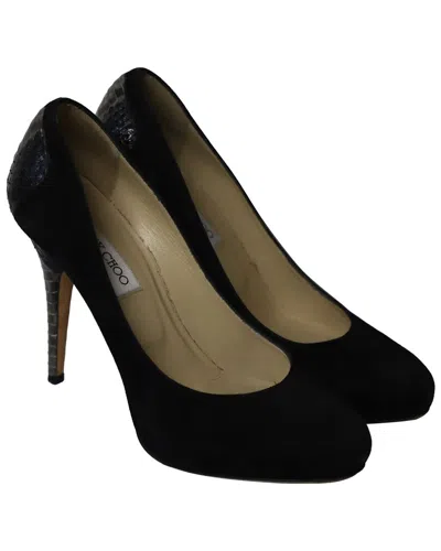 JIMMY CHOO JIMMY CHOO WOMEN'S SUEDE SNAKESKIN EFFECT BACK HEEL PUMP, SIZE 37.5 (AUTHENTIC  PRE-LOVED)