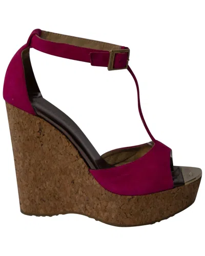 Pre-owned Jimmy Choo Women's Suede T-bar Peep Toe Wedge (authentic Pre-loved) In Purple