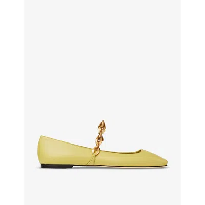 Jimmy Choo Womens Sunbleached Yellow Diamond Tilda Leather Loafers