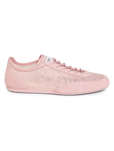 Jimmy Choo Sunny Floral Lace And Suede Trainers In Pink