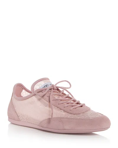 Jimmy Choo Sunny Floral Lace And Suede Trainers In Pink