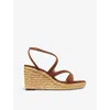 JIMMY CHOO JIMMY CHOO WOMEN'S TAN AYLA 85 SUEDE AND RAFFIA WEDGE SANDALS