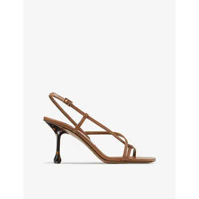 Jimmy Choo Etana 80 Leather Heeled Sandals In Tan/tortoise