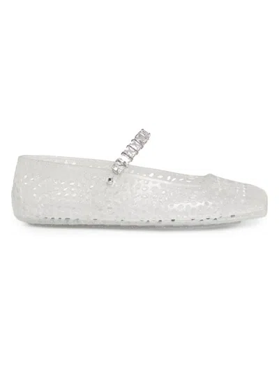 Jimmy Choo Clear Jelly Ballerina Flats With Crystal Embellishment In White