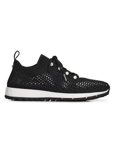 Jimmy Choo Women's Veles Imitation Pearl-embellished Knit Sneakers In Black