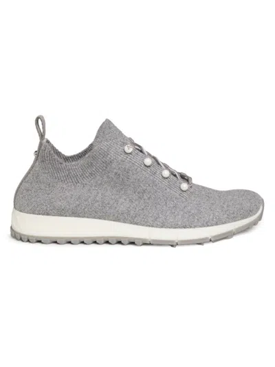 Jimmy Choo Veles Faux Pearl-embellished Low-top Knitted Trainers In Ash Mix