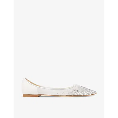 Jimmy Choo Love Flat Crystal-embellished Ballerina Shoes In White