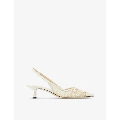 Jimmy Choo Amita 45 Pointed-toe Mesh Slingback Heeled Pumps In White/latte