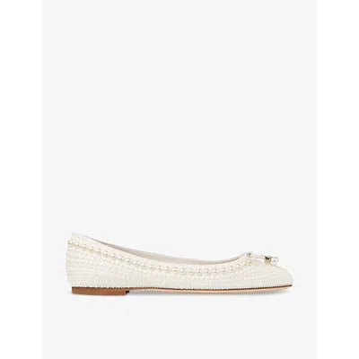 Jimmy Choo Elme Pearl-embellished Ballerina Shoes In White/white