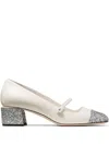 Jimmy Choo White Leather Pumps With Glittered Toe Ca In Silver