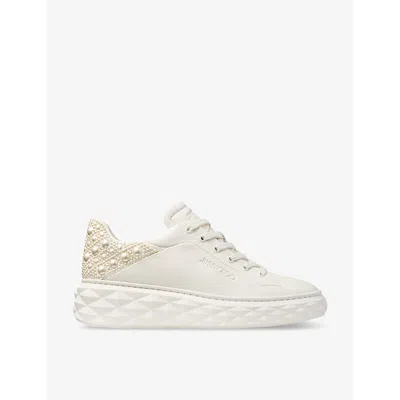 JIMMY CHOO WOMENS X LATTE MIX DIAMOND MAXI FAUX PEARL-EMBELLISHED LEATHER LOW-TOP TRAINERS EUR 39.5 / 6.5 UK