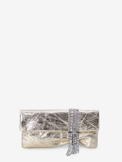Jimmy Choo Zandra Crystal-embellished Clutch In Metallic Leather In Platinum