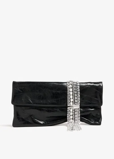 Jimmy Choo Zandra Crystal-embellished Clutch In Metallic Leather In Black Silv