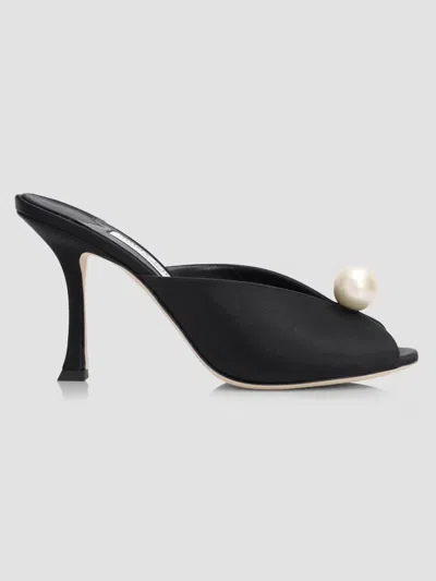 Jimmy Choo Women's Ziri 90mm Imitation-pearl Satin Mules In Black