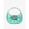 Jimmy Choo Mini Satin Edie Shoulder Bag In Aqua Green/lightgold