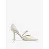 Jimmy Choo Aurelie 85 Faux Pearl-embellished Patent-leather Pumps In Latte/white