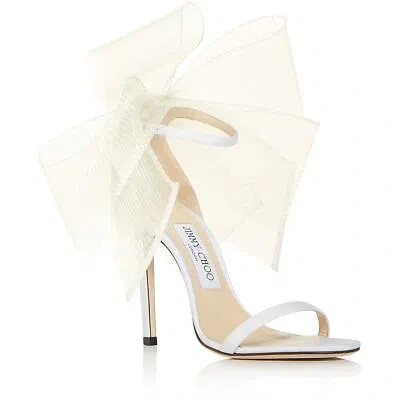 Pre-owned Jimmy Choo Womens Aveline 100 Bow Ankle Strap Stiletto Heels Shoes Bhfo 4828 In Latte