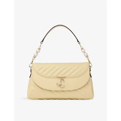 Jimmy Choo Womens Avenue Curve Top Handle Quilted Biker Leather Shoulder Bag Buttermilk/gold